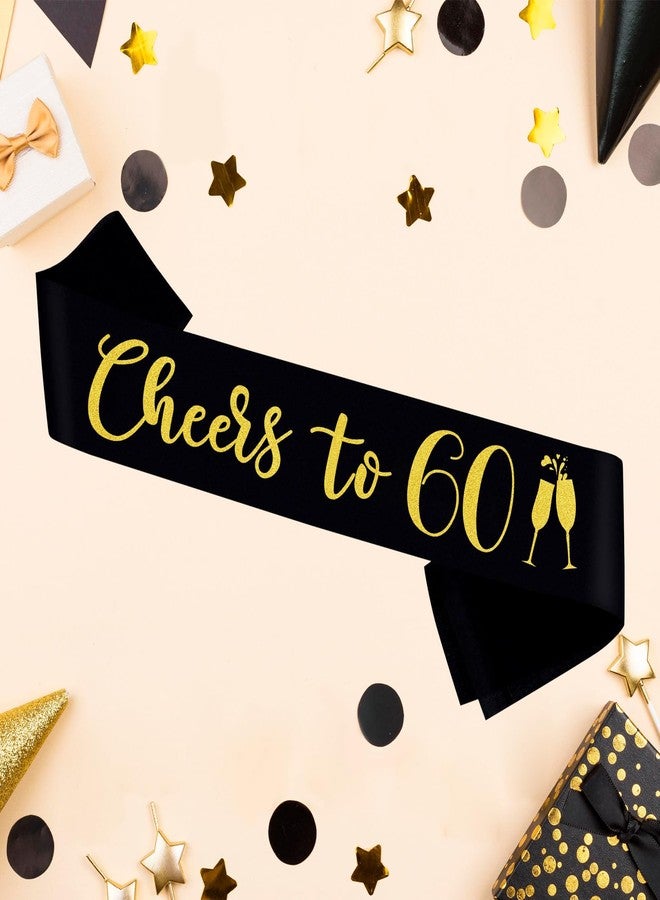 PYQWA Cheers to 60 Sash, Black Gold It's My 60th Birthday Sash for Women and Men,Happy 60th Birthday Gifts Party Supplies - Image 4